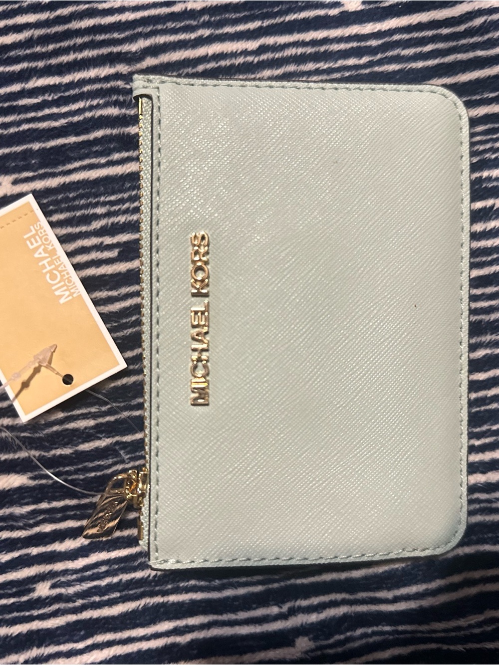 Michael Kors Light Mint Zip Wallet with Gold Logo